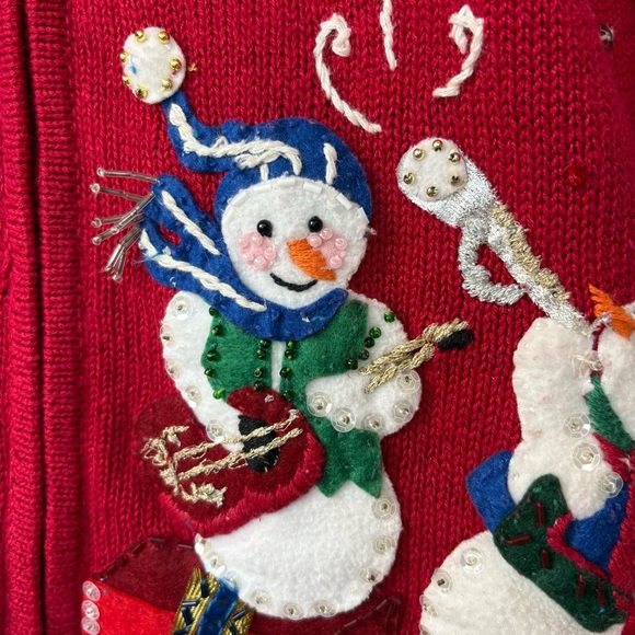 Heirloom Collectibles Christmas Cardigan Size L Full Zip Snowmen Appliques‎ Art - Picture 7 of 17